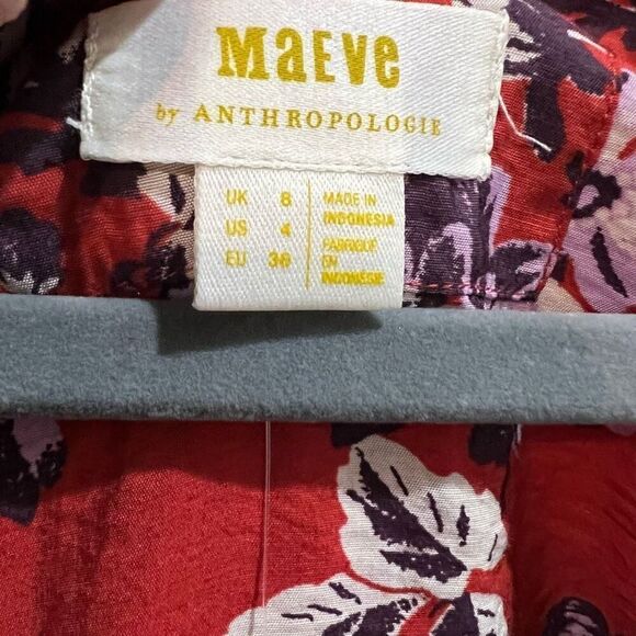 Anthropologie Maeve red floral puff sleeve maxi dress size 4 NWT - Picture 15 of 15